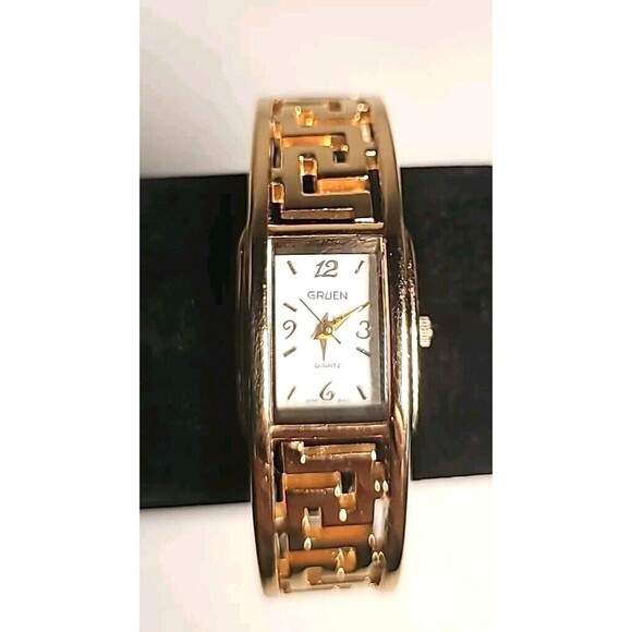 Vintage GRUEN Watch Quartz Women's Bracelet Cocktail Gold Tone - Picture 1 of 6